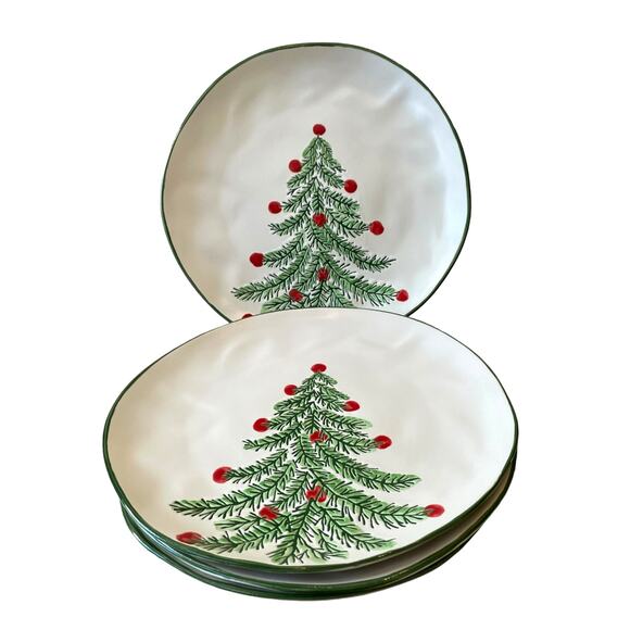 ELI + ANA Christmas Erma Tree Dinner Plate 10.75in Set of 4 Ceramic Holiday NEW - Picture 5 of 13